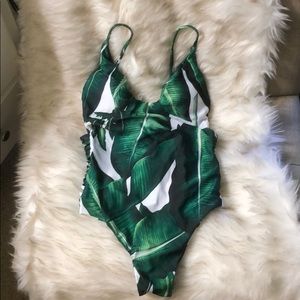 Palm leaf one piece bathing suit size large